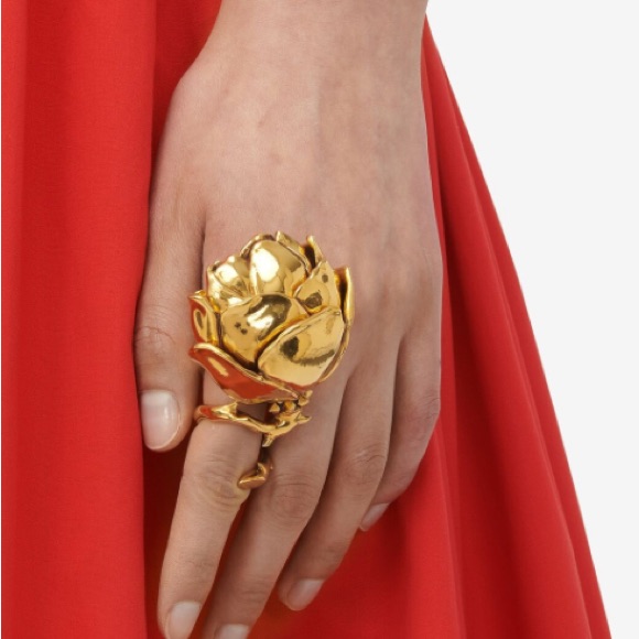 Alexander Mcqueen Gold Rose Ring